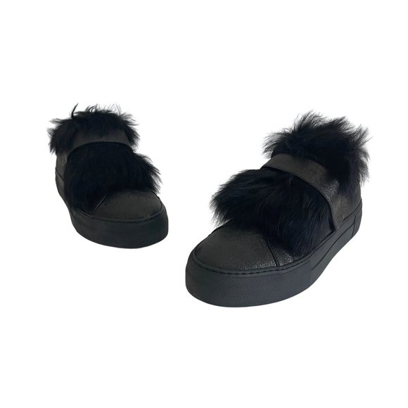 MONCLER Victoire Black Leather Sneaker With Fur Women's, UK 38, NWB - Picture 1 of 12